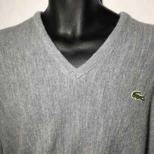 Vintage IZOD Lacoste V Neck Sweater Gray Acrylic